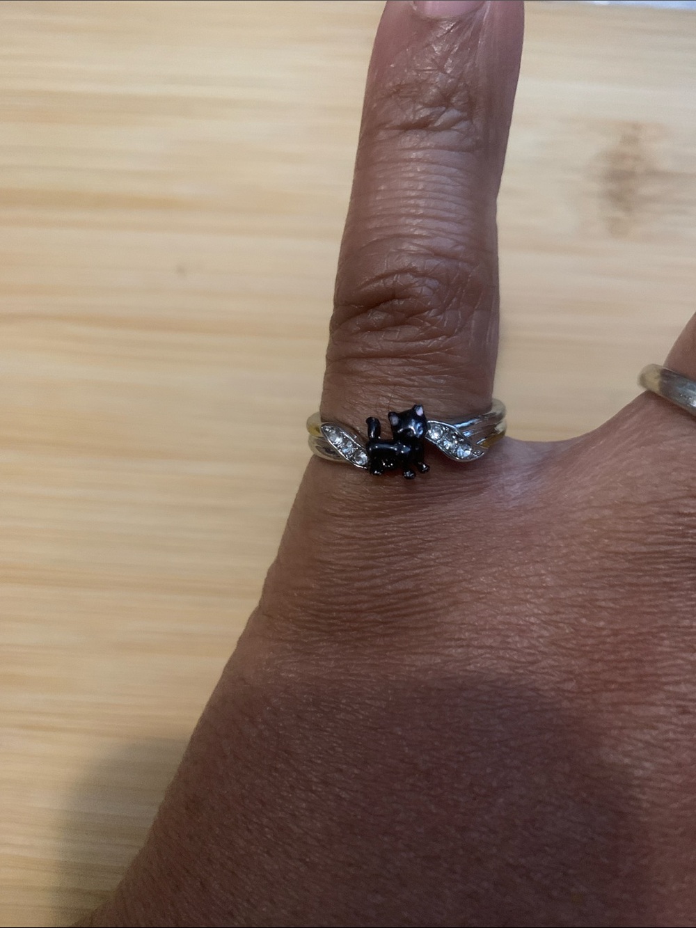 Black Cat Accent Silver Ring - Women's Jewelry